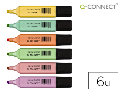 Marcador Q-Connect Fluorescente Pastel Ponta Biselada Estojo de 6 Unidades Cores Sortidas