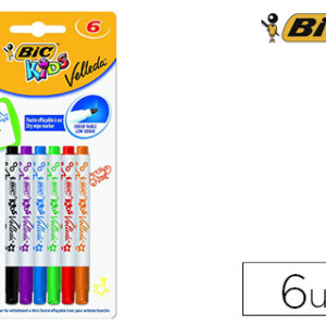 Marcador Bic Kids Velleda p/ Quadro Blister de 6 Cores Sortidas