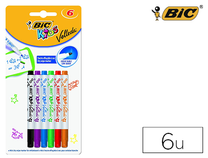 Marcador Bic Kids Velleda p/ Quadro Blister de 6 Cores Sortidas