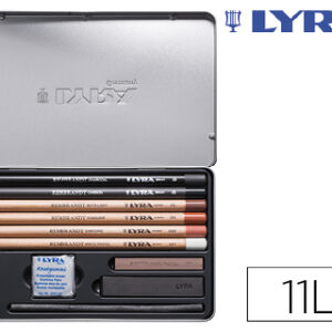 L?pis Lyra Rembrandt Monocromo c/ Acessorios p/ Esbocos Caixa Metalica de 11 Unidades