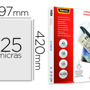Pack 100x Bolsa de Plastificar Fellowes Brilho Din A3 125 Microns