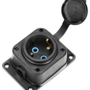 Tomada Schuko Fêmea 16A/230V Preto c/ Tampa IP44 - ORNO