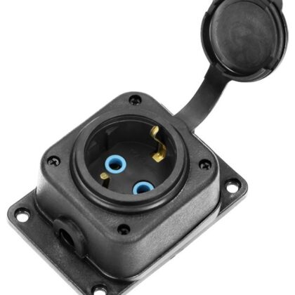 Tomada Schuko Fêmea 16A/230V Preto c/ Tampa IP44 - ORNO