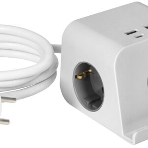 Extensão Dupla c/ 4 USB (2xUSB-A + 2xUSB-C) e Carregador Qi Indução 1,4 mts (Branco) - ORNO