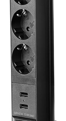 Extensão Tripla + 2x USB Oculta POP-UP p/ Secretárias, Balcões, Móveis ... (Preto) - ORNO