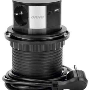 Tomada Elétrica Embutir c/ Carregador Qi Indução e 2 Portas USB (Preto) - ORNO