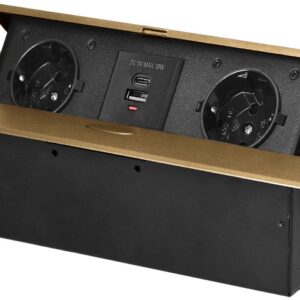 Extensão Dupla Oculta POP-UP c/ Porta USB-A e USB-C p/ Secretárias, Balcões (Dourado) - ORNO