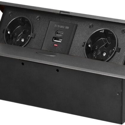 Extensão Dupla Oculta POP-UP c/ Porta USB-A e USB-C p/ Secretárias, Balcões (Grafite) - ORNO