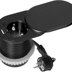 Tomada Elétrica de Encastre c/ Tampa + USB-C / USB-A PD20W (Preto) - ORNO