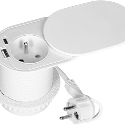Tomada Elétrica de Encastre c/ Tampa + USB-C / USB-A PD20W (Branco) - ORNO