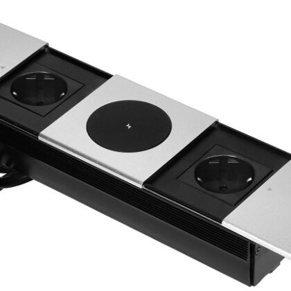 Extensão Dupla Oculta c/ Tampa Deslizante + Carregador Indução s/ Fios 15W (Prateado) - ORNO