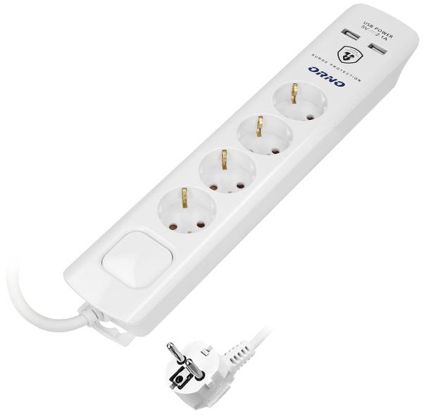 Extensão Quadrupla c/ 2x USB Branco (3 mts) - ORNO