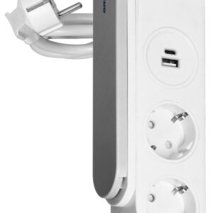 Extensão Dupla + USB-A + USB-C c/ Clip Fixa??o ? Mesa 1,4 mts (Branco) - ORNO