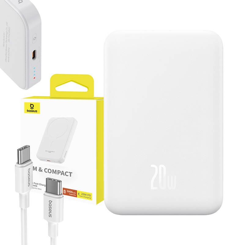 PowerBank Magnetic Mini 5000mAh 20W (Branco) - BASEUS