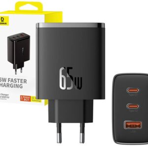 Carregador Cube Pro 2xUSB-C + USB 65W Fast Charging (Preto) - BASEUS