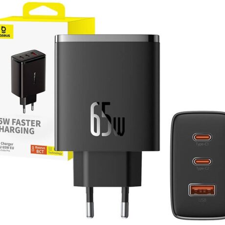 Carregador Cube Pro 2xUSB-C + USB 65W Fast Charging (Preto) - BASEUS