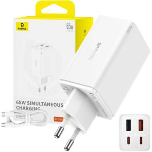 Carregador Fast Charger GAN6 Pro 2xUSB-C + 2xUSB 65W (Branco) - BASEUS