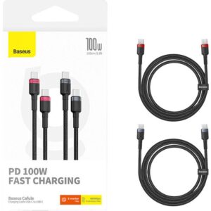 Pack 2x Cabo Cafule USB-C Macho - USB-C Macho 100W (1 metro) - BASEUS