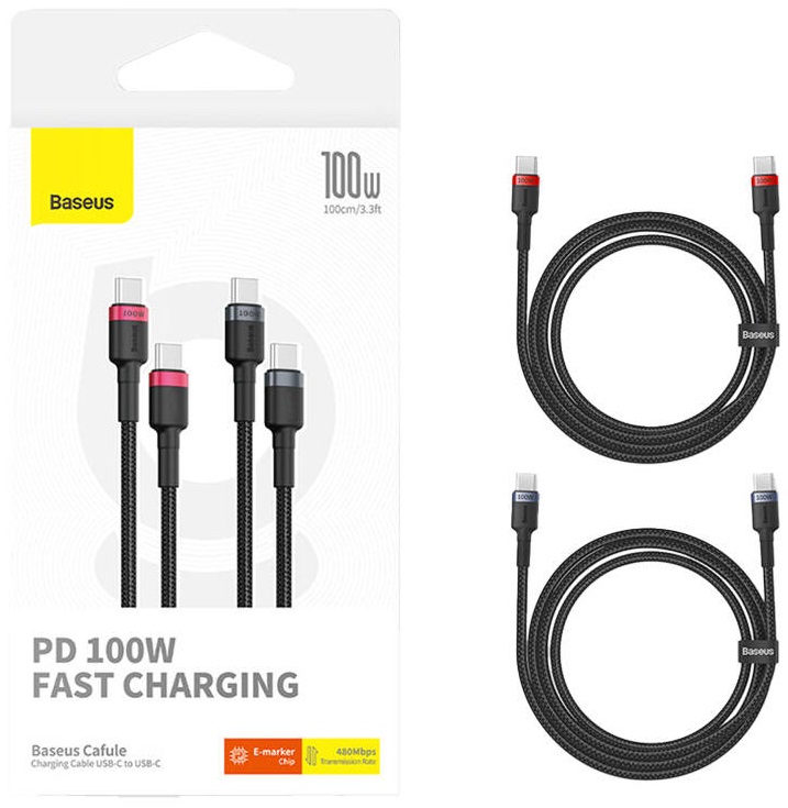 Pack 2x Cabo Cafule USB-C Macho - USB-C Macho 100W (1 metro) - BASEUS