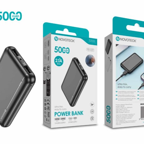 Power Bank Ultra Fino 5000mAh PB-009 Negro - Compacto e Portátil