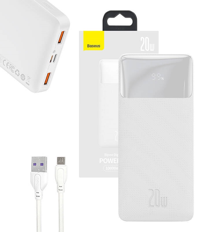 PowerBank Bipow 10000mAh 20W (Branco) - BASEUS