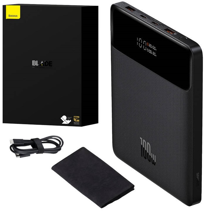 PowerBank Blade 20000mAh (2x USB + 2x USB-C + Cabo USB-C) 100W (Preto) - BASEUS