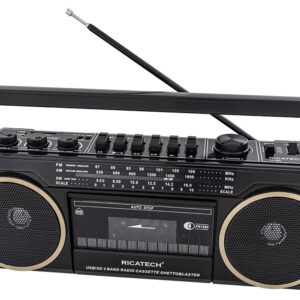 R?dio Port?til RETRO 80s AM/FM 2x 8W c/ Leitor Cassetes USB/SD - RICATECH