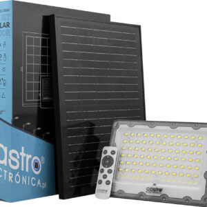 Kit Projector LED Slim 200W Branco F. 6000K + Painel Solar + Comando (LONGA DURA??O - BATERIA DUPLA)