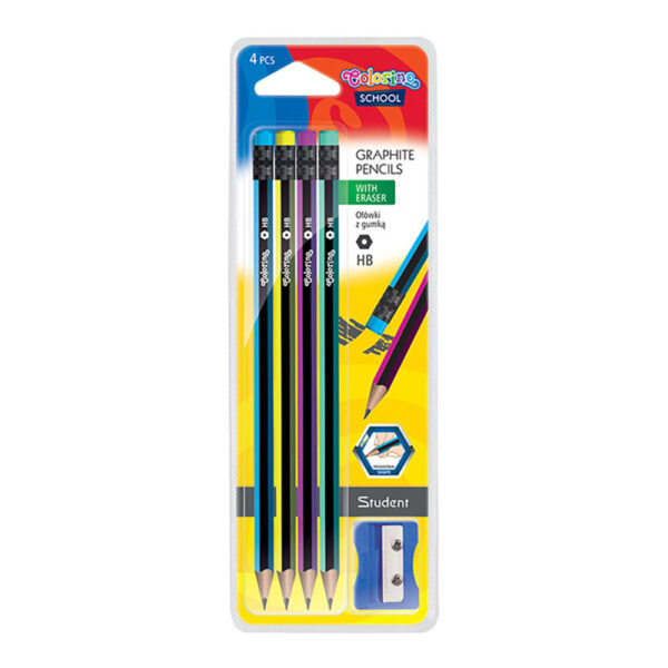 Blister 4 Lápis Hexa HB c/ Borracha + Afia
