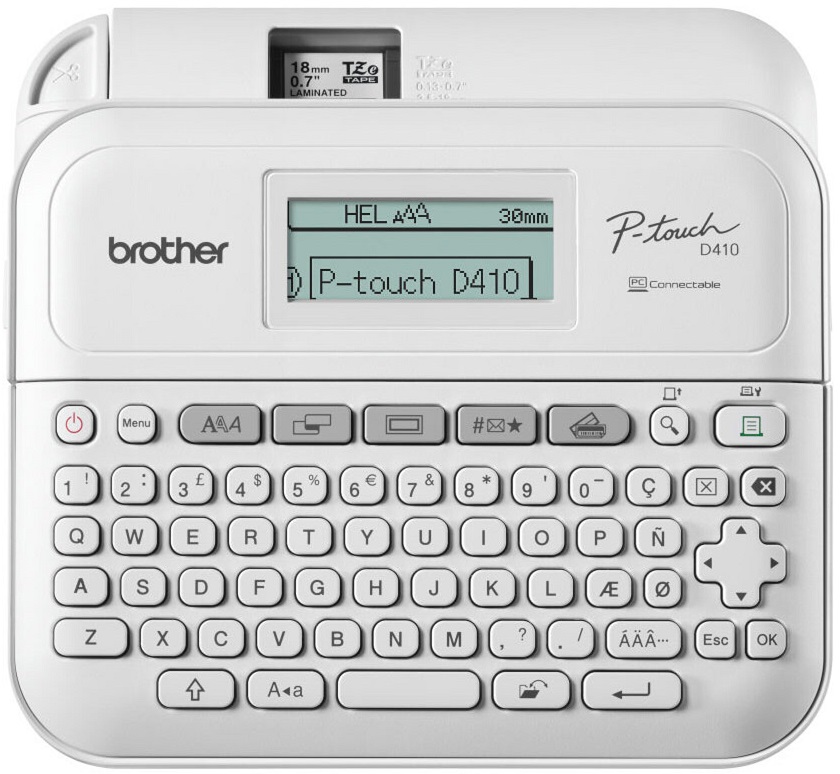 Rotuladora Eletrónica de Secretária PT-D410 c/ Teclado e Conexão ao PC - BROTHER