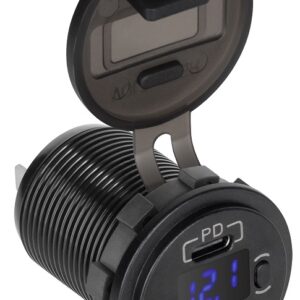 Tomada de Isqueiro de Painel c/ USB QC 3.0 + USB-C PD + Indicador de Tensão 48W - PEIYING