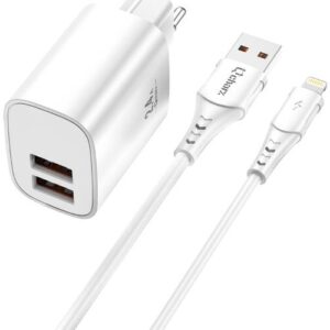 Carregador 2x Portas USB 12W + Cabo USB Macho - Lightning Macho (1 metro) - QCHARX