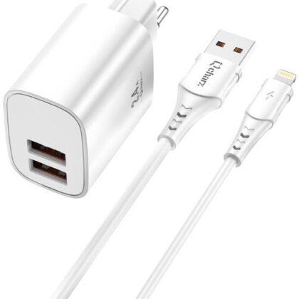 Carregador 2x Portas USB 12W + Cabo USB Macho - Lightning Macho (1 metro) - QCHARX