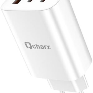 Carregador 2x Portas USB-C + 1x Porta USB 65W (Branco) - QCHARX