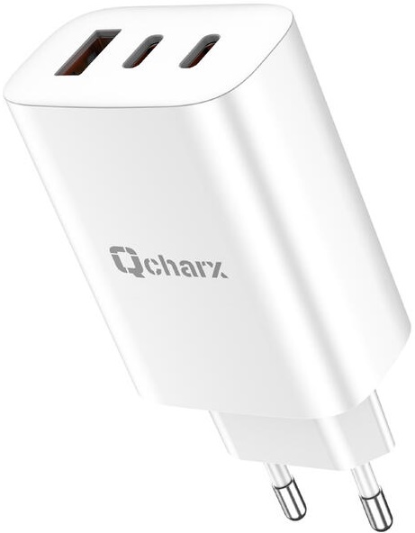 Carregador 2x Portas USB-C + 1x Porta USB 65W (Branco) - QCHARX
