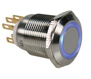Pulsador Aço Inox. SPDT - 1NO 1NC - Luz Azul