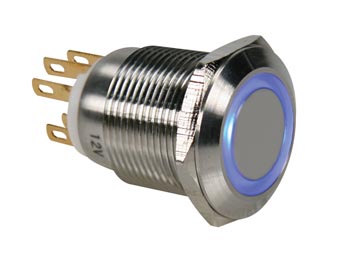 Pulsador Aço Inox. SPDT - 1NO 1NC - Luz Azul