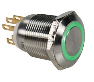 Pulsador A?o Inox. SPDT - 1NO 1NC - Luz Verde