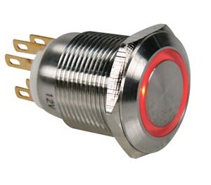 Pulsador Aço Inox. SPDT - 1NO 1NC - Luz Vermelha