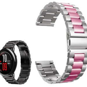 Correia Met. Dual Elos (Rosa) p/ Xiaomi Amazfit Pace/Stratos/Stratos2S/GTR 47mm/Ticwatch/Huawei/