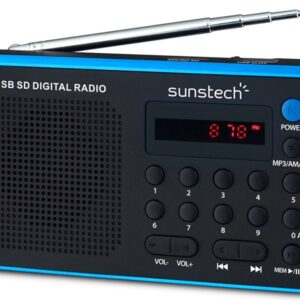 Rádio Portátil AM/FM Digital c/ Leitor Cartões e USB (Azul) - SUNSTECH