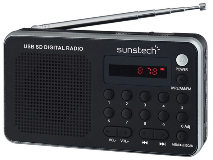 Rádio Portátil AM/FM Digital c/ Leitor Cartões e USB (Cinza) - SUNSTECH