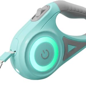 Trela Retrátil 5 mts c/ Luz LED e RGB p/ Animais de Estimação (Verde) - ROJECO