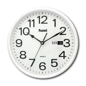 Relógio de Parede Redondo 25,4cm Branco mostrador c/ Calendário - SAMI
