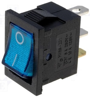 Interruptor Luminoso ON-OFF SPST 1C, 2P, 15A / 12VDC - Azul
