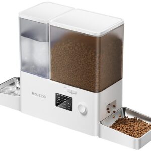 Fonte de ?gua/Dispensador Inteligente de Comida 2-EM-1 p/ Animais de Estima??o (Branco) - ROJECO