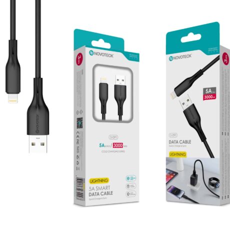 Cabo de Dados Fast Charge 5A PVC Macaron Design - Negro , Lightning USB , 3.0M