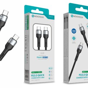 Cabo de Dados Trançado Nylon 3.1A Carregamento Rápido - Negro , USB-C to Type-C , 2.0M
