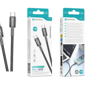 Cabo USB-C para USB-C NOVOTECK S-151, 60W, 1M, Design Transparente, Carregamento Rápido e Transferência de Dados