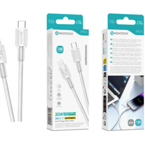 Cabo USB-C para Lightning NOVOTECK S-152 Preto, 30W, 1M, Design Transparente, Carregamento Rápido e Transferência de Dados